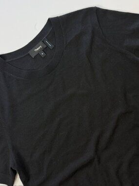 Theory Women's Top Medium Wool Black Short Sleeve